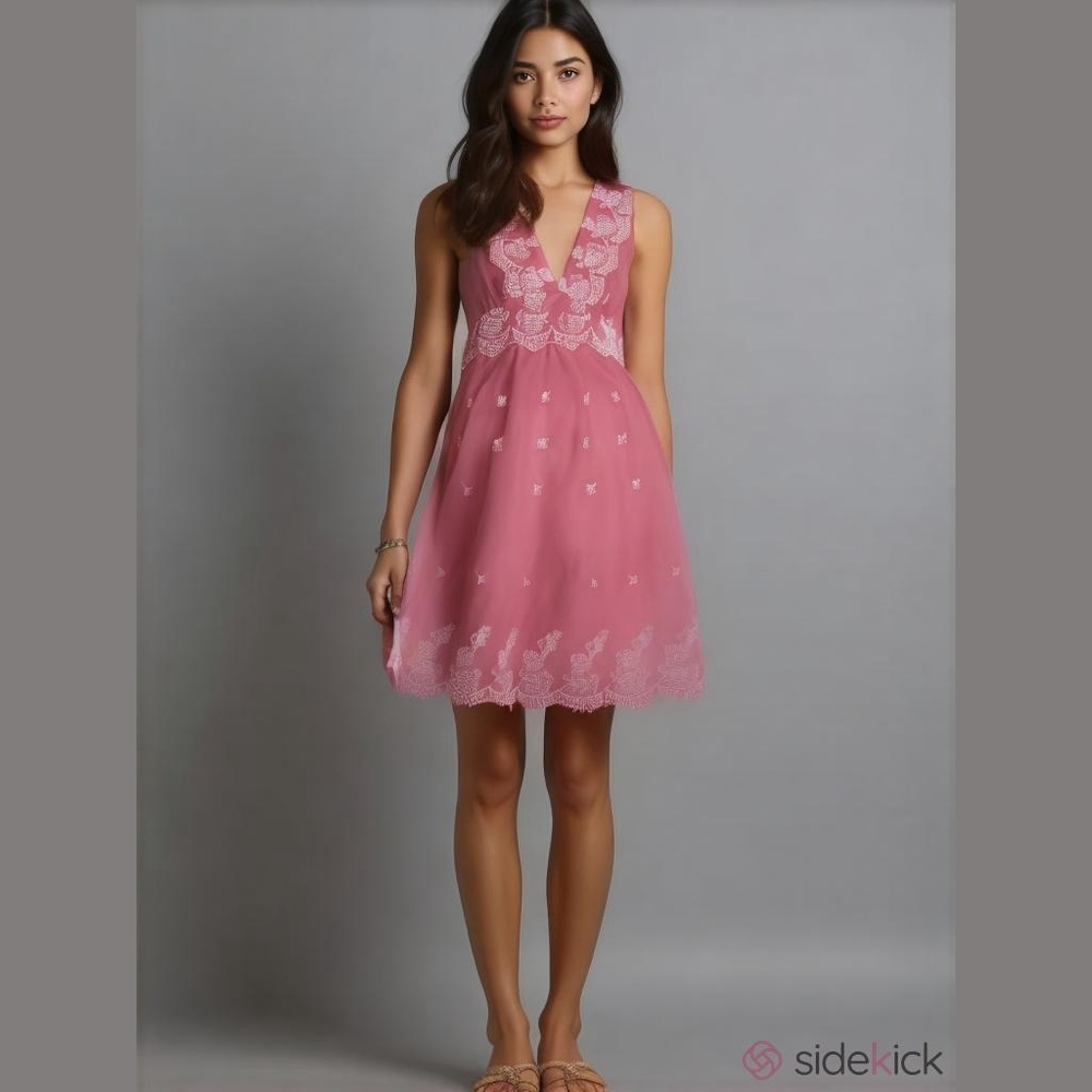 Y2K Vintage S Dress Wet Seal Babydoll Pink white  Embroidered Bow Cotton Eyelet